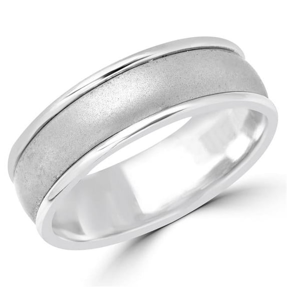 6.5 mm Brushed & Polished Mens Comfort Fit Wedding Band Ring in 14K White Gold, Size 8.25