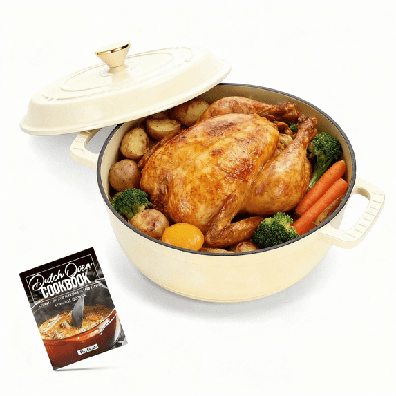 6 quart cast iron dutch oven pot with lid,enameled cast iron dutch oven,featuring pot lid and heat-resistant double handles, perfect for baking, grilling, stewing, and cooking. white.