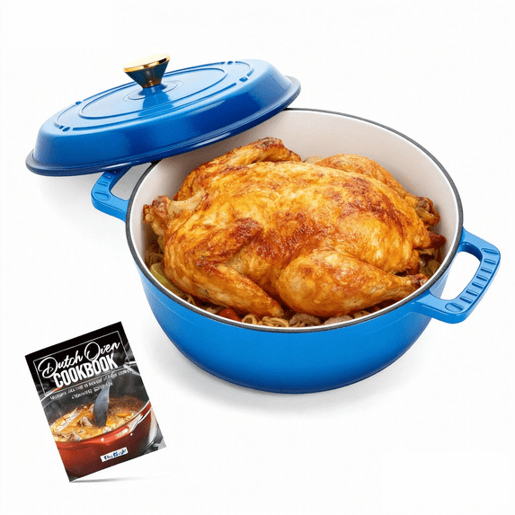 6 quart cast iron dutch oven pot with lid,enameled cast iron dutch oven,featuring pot lid and heat-resistant double handles, perfect for baking, grilling, stewing, and cooking.Blue