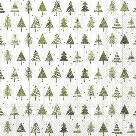 6.5 sq. in. Luncheon Wood & Trees Napkin, White & Green