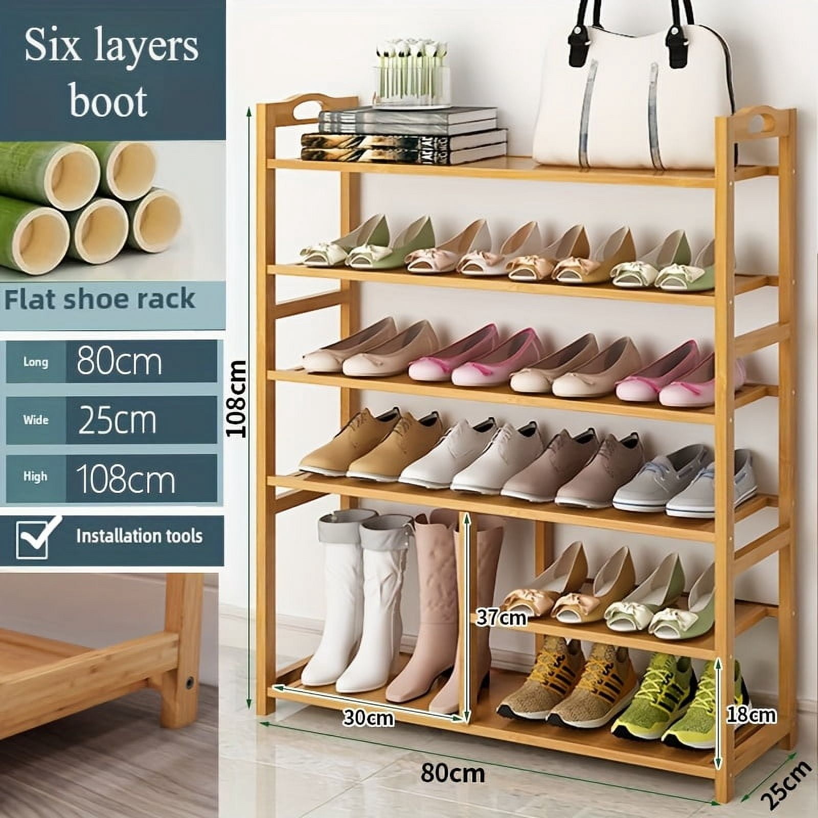 Multi Storie Shoe Rack 6/5-storey space saving bamboo shoe rack - multi-layer independent ...