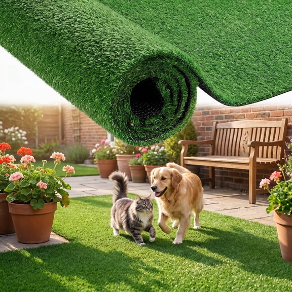 6.5' x 10' Artificial Grass Turf Rug, 0.4" Pile Height Waterproof Outdoor Synthetic Lawn Mat for Dogs