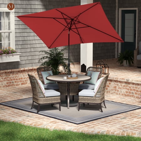 6.5 x 10ft Rectangular Patio Umbrella Outdoor Market Table Umbrella with Push Button Tilt and Crank for Garden(Red)