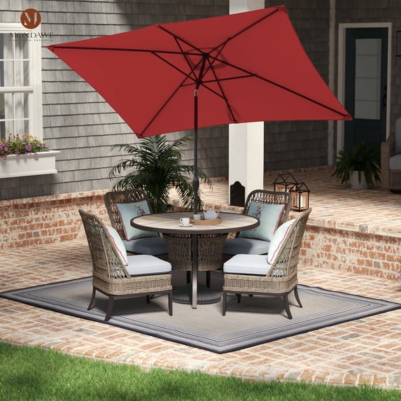 6.5 x 10ft Rectangular Patio Umbrella Outdoor Market Table Umbrella with Push Button Tilt and Crank for Garden(Red)