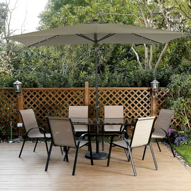 6.5 x 10ft Rectangular Patio Umbrella with 26 Led Lights Outdoor Market Table Umbrella with Push Button Tilt and Crank for Garden(Gray)
