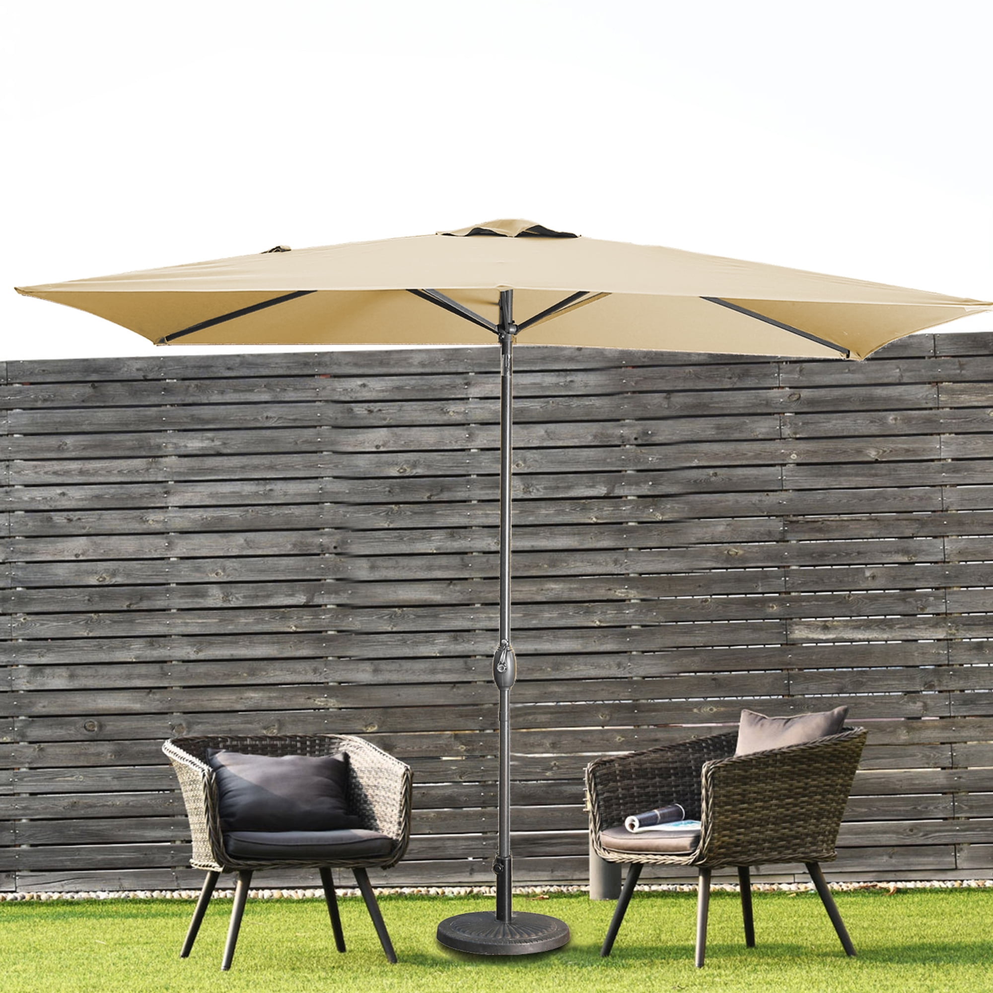 6.5 x 10ft Rectangular Patio Umbrella with 26 Led Lights Outdoor Market Table Umbrella with Push Button Tilt and Crank for Garden(Taupe)