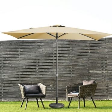 6.5 x 10ft Rectangular Patio Umbrella with 26 Led Lights Outdoor Market Table Umbrella with Push Button Tilt and Crank for Garden(Taupe)
