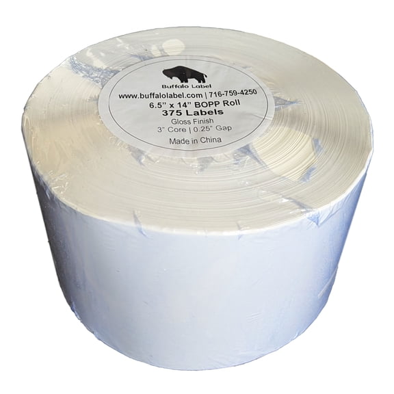 6.5 x 14 x 375 Labels White Gloss BOPP Roll Inkjet Labels 3 Core Blank