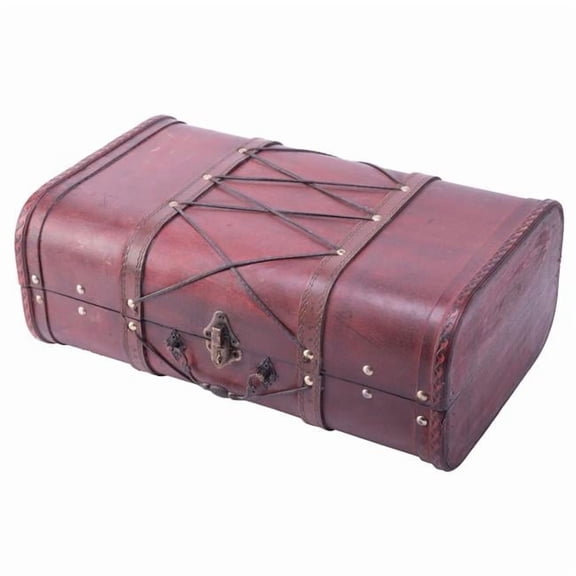 6.5 x 16 x 10.25 in. Pirate Style Vintage Wooden Luggage with X Design, Cherry