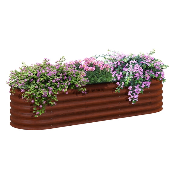 6.5' x 2' x 1.4' Galvanized Raised Garden Bed Kit, Outdoor Metal Elevated Planter Box with Safety Edging, Easy DIY Stock for Growing Flowers, & Vegetables, Brown