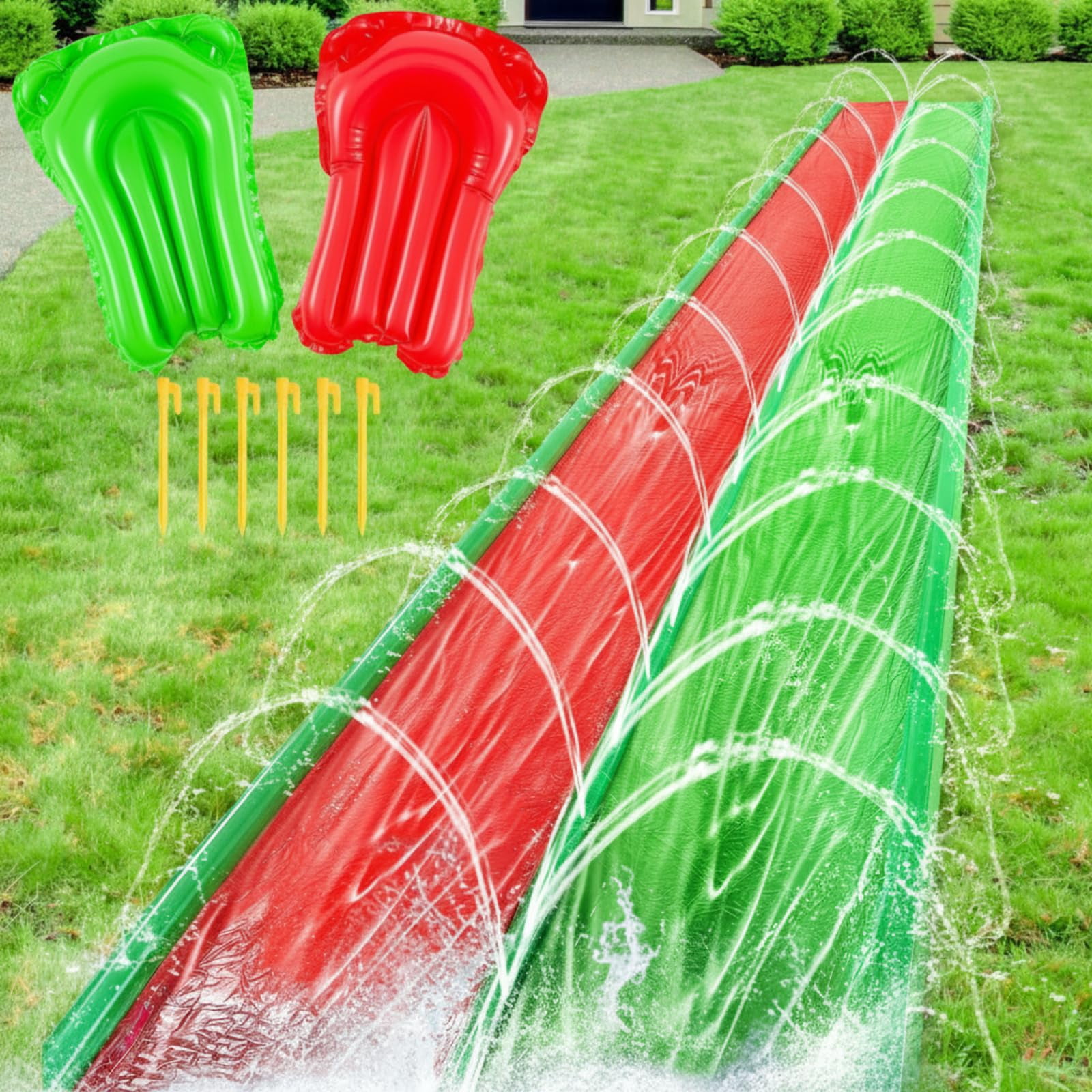 6.5 x 30 ft Lawn Water Slide with 2 Inflatable Bodyboards for Summer Outdoor Activities