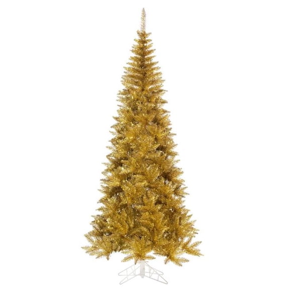 Vickerman K235365 6.5 ft. x 34 in. Slim Gold Tinsel Artificial Unlit Fir Christmas Tree with 948 PVC Tips