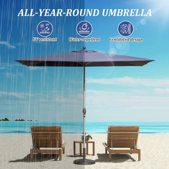 6.5'x10' Rectangle Patio Umbrella with Crank and Tilt - UV Resistant Outdoor Market Umbrella, Navy Blue, Aluminum Frame 6 Reinforced Ribs for Pool Deck Garden, 250g Polyester Fade-Resistant Canopy
