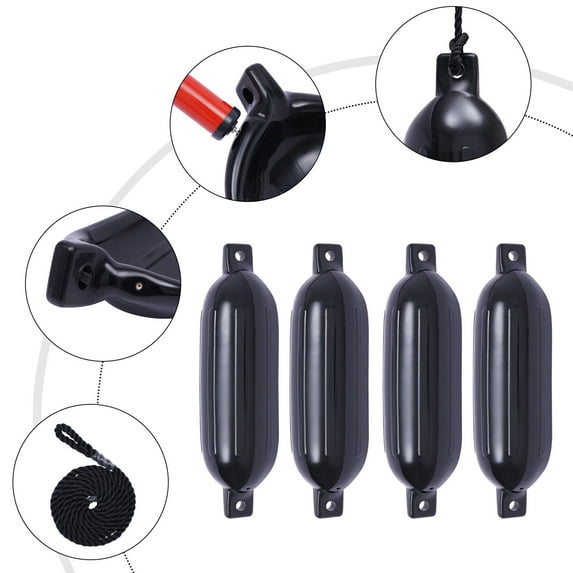 6.5"x24" Boat Fender Bumper 4X Ribbed Marine Dock Shield Protection Black & Pump Pvc
