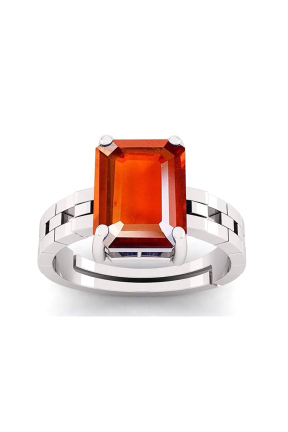 6.50 Carat Natural Gomed/Hessonite Gemstone Panchdhatu Silver Plated Adjustable Ring for Men and Women