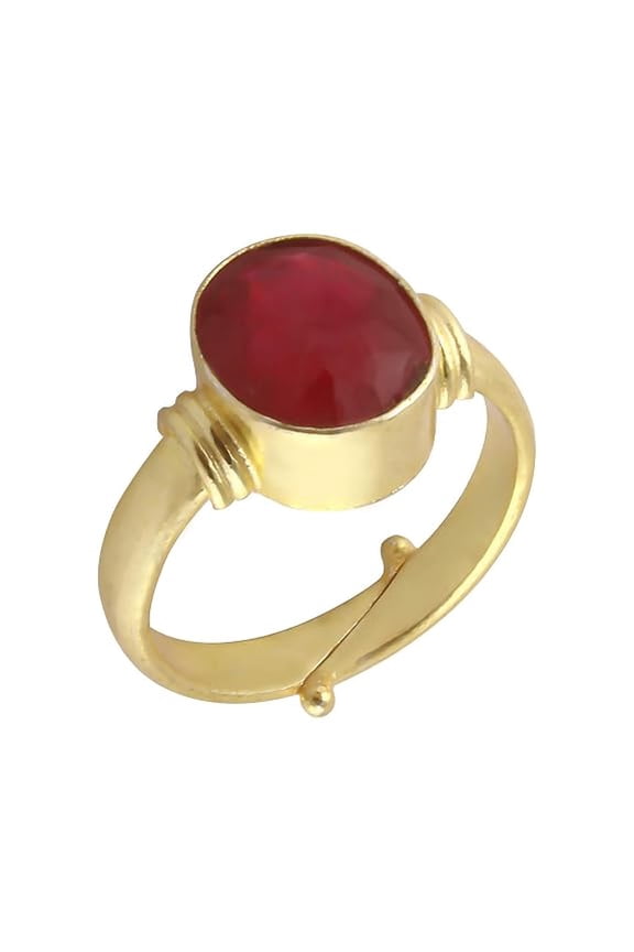 6.50 Carat Natural Red Ruby Gemstone Panchdhatu Gold Plated Adjustable Ring for Men and Women