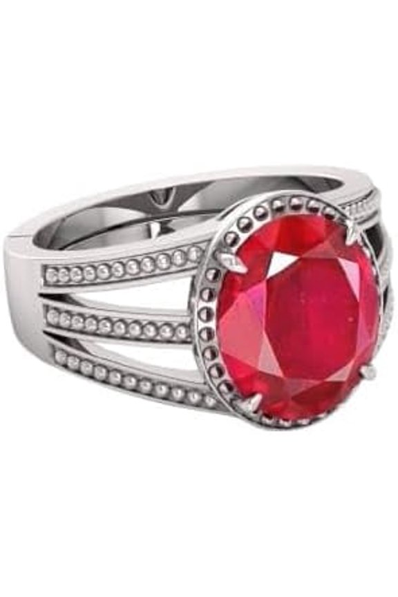 6.50 Carat Natural Ruby Gemstone Adjustable Ring in Panchdhatu Silver Plated Unisex Birthstone