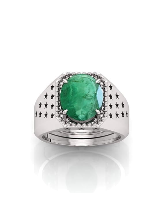 6.50 Ct Natural Emerald Gemstone Adjustable Panchdhatu Ring Silver Plated Woman And Man