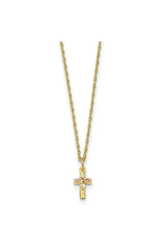6.51mm 10k Tri-color Black Hills Gold Cross Necklace - 18 Inch