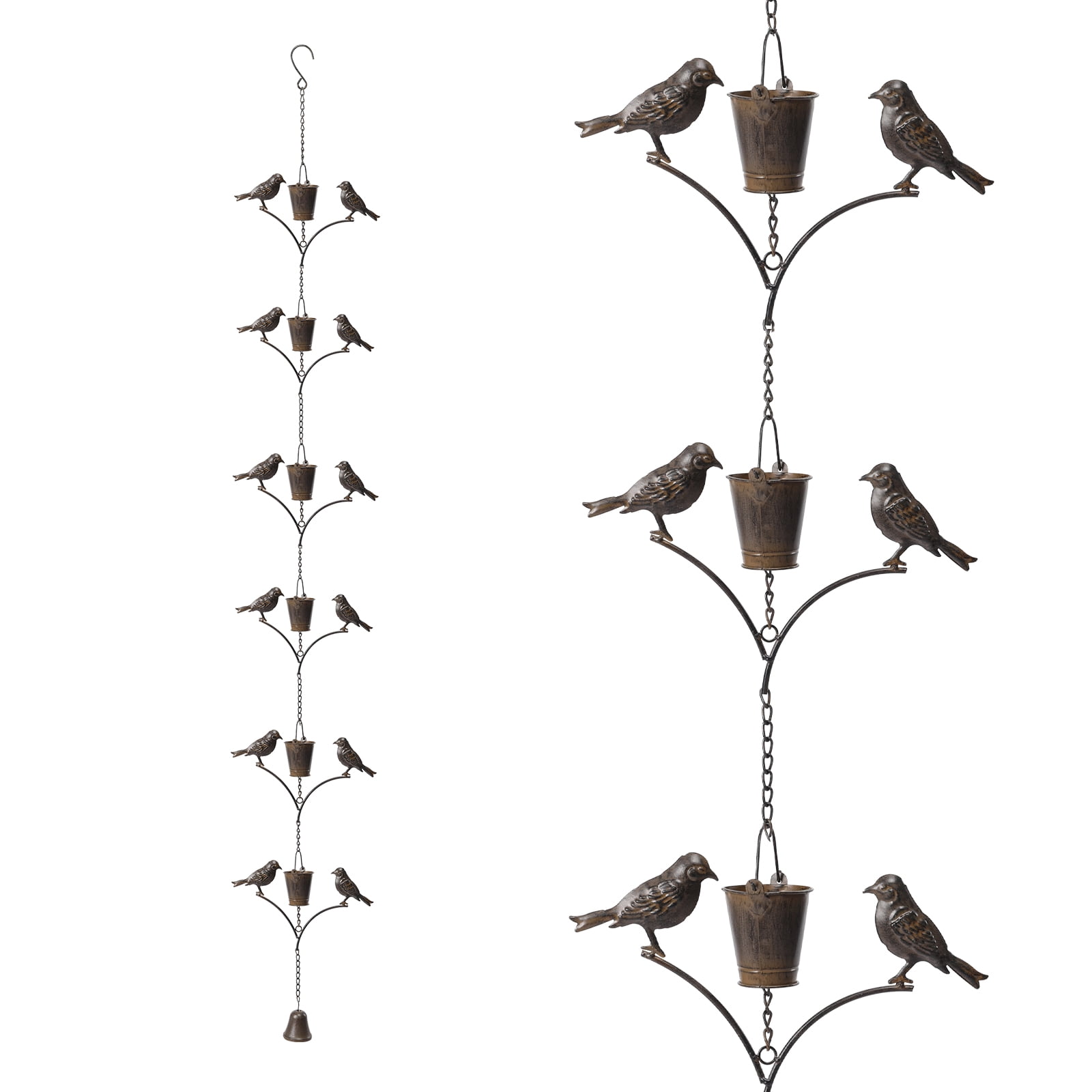 Bird Chain 6.52FT Rust-Proof Metal Rain Chain with Birds & Buckets – Decorative ...
