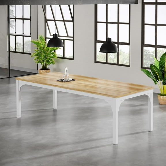 6.56 FT Conference Table, Super Sturdy Large Rectangle Meeting Seminar Table for 8 Person, Long Business Tables, 1 Pc, Light Walnut