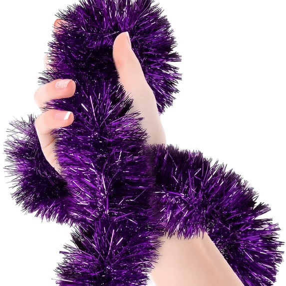 6.56 FT Purple Christmas Tinsel Garland, Shiny Metallic Garland 3.54in Wide, Indoor Outdoor Hanging Decor for Xmas Holiday Birthday Party Supplies