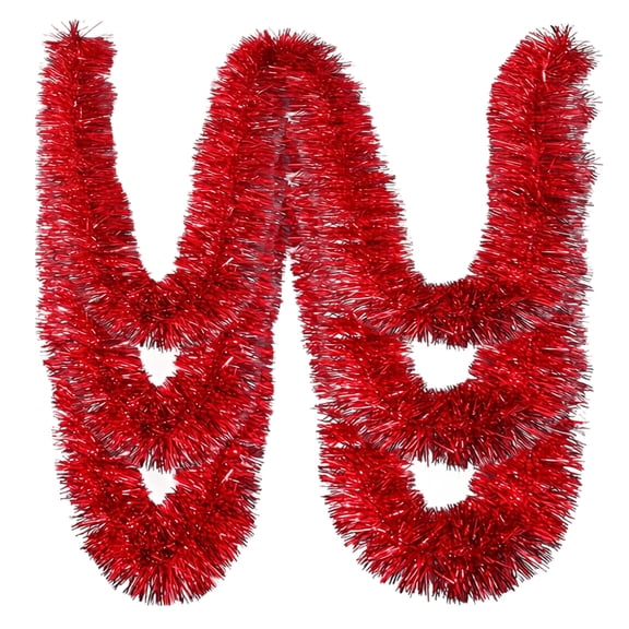 6.56 FT Red Christmas Tinsel Garland, Shiny Metallic Garland 3.54in Wide, Indoor Outdoor Hanging Decor for Xmas Holiday Birthday Party Supplies