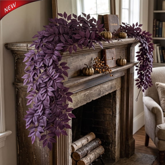 6.56 Ft Artificial Burgundy Purple Plastic Willow Vine Garland,Flexible Realistic Fake Ivy Hanging Greenery Swag, Indoor Outdoor Fireplace Mantle Arch Decor for Thanksgiving Christmas Fall Home Decor