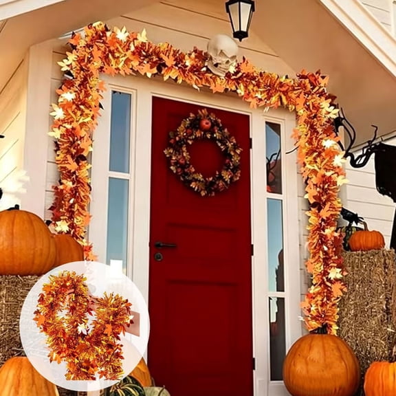 6.56 Ft Metallic Sparkle Artificial Maple Leaf Garland, Flexible Bendable Plastic Autumn Decor String for Thanksgiving Fall Party Front Door Fireplace Mantel Stair Railing Tree Wreath DIY Ornament
