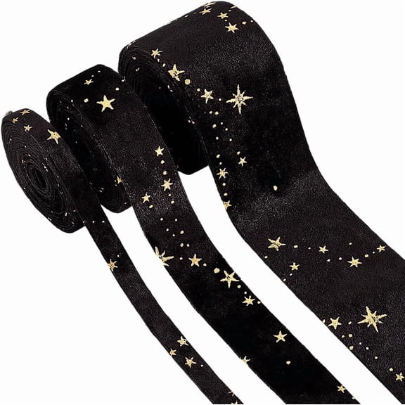 6.56 Yards(6m) Double Faced Velvet Ribbons with Star Motif 3/8 inch 1 inch 2 inch(1cm 2.5cm 5cm) Black Satin Trims Flat Ribbon Roll for Gift Wrapping Decor Party Wedding Crafts Teal