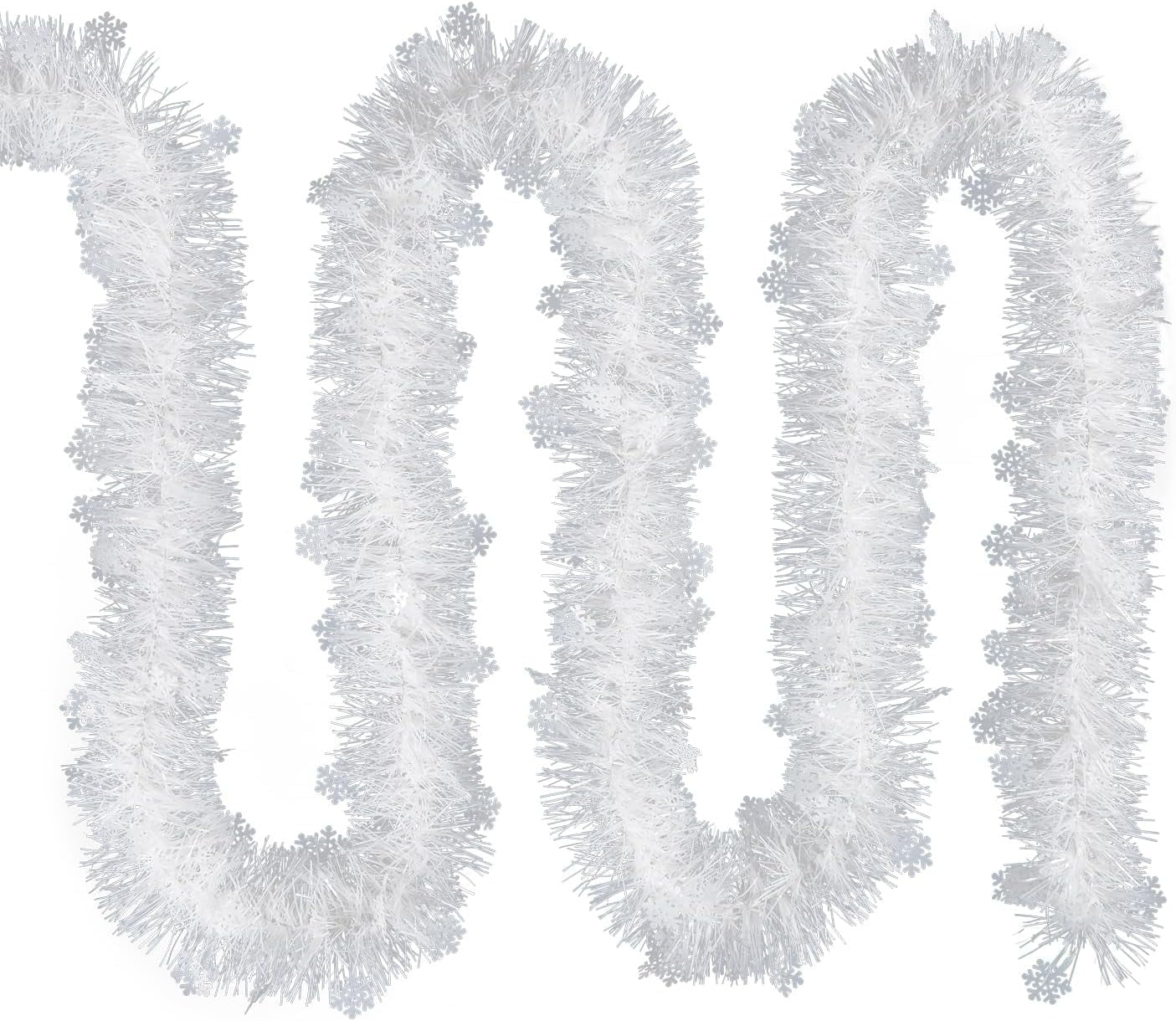 6.56FT Christmas Tinsel Garland Shiny White Tinsel Metallic Garlands