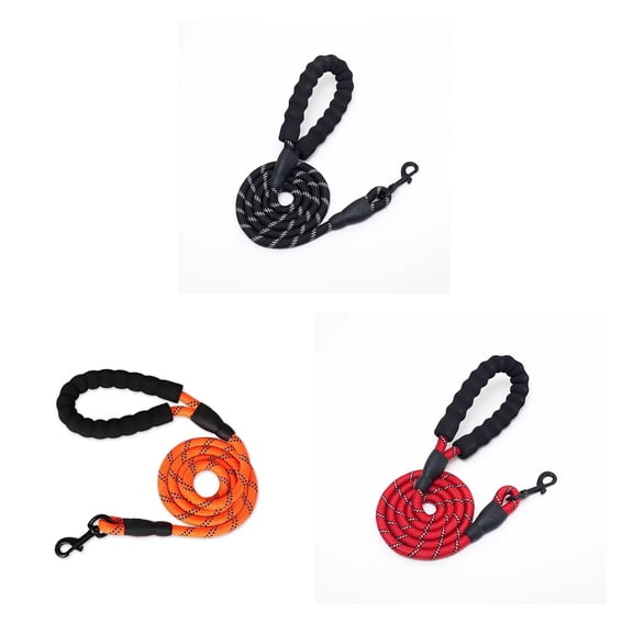 6.56FT Reflective Rope Leash, 0.5 Inch Padded Handle, 3 Pack, 1Black1Orange1Red, One Size