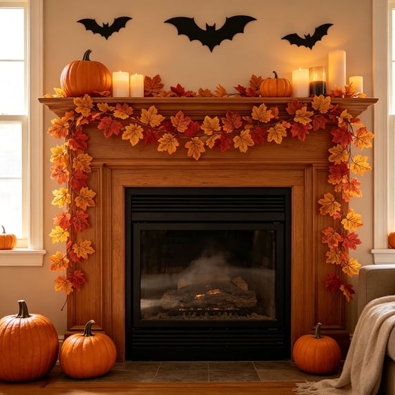 6.56Ft Halloween Garland for Indoor and Outdoor Decoration - Fall Maple Leaf Garland Artificial Fall Vine Thanksgiving Harvest Home Decor