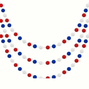 6.56Ft Red White Blue Pompom Ball Garland, 30 Pcs Fluffy Pom Pom String Ornament, Reusable Decor For 4th Of July, Home Party, Birthday And Christmas Tree Scene Arrangement Supplies