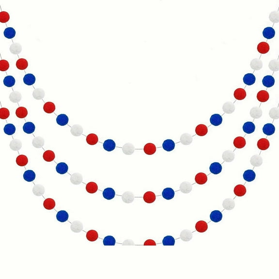 6.56Ft Red White Blue Pompom Ball Garland, 30 Pcs Fluffy Pom Pom String Ornament, Reusable Decor For 4th Of July, Home Party, Birthday And Christmas Tree Scene Arrangement Supplies