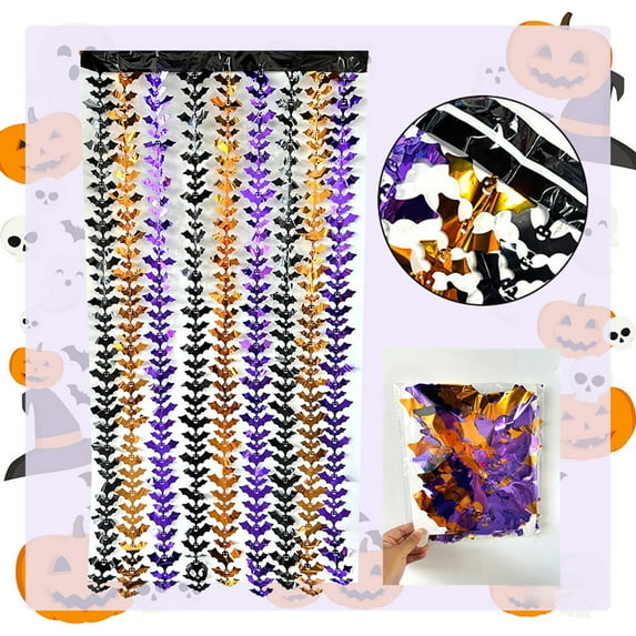 6.56ft Halloween Ghost Rain Curtain - Extra Long Doorway Decor & Photo Backdrop for Parties, Multicolor Plastic Hanging Decorations for Indoor/Outdoor Spooky Atmosphere