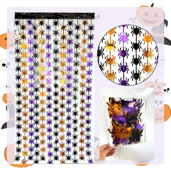 6.56ft Halloween Rain Curtain, Spooky Doorway Backdrop Decoration for Party, Festive Hanging Decor with Multicolor Plastic Streamers for Home Entryway and Window Display
