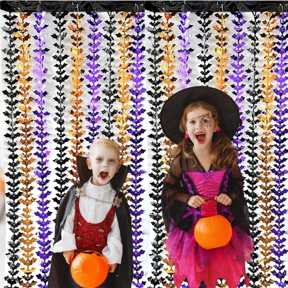6.56ft Halloween Rain Curtain, Tinsel Streamer Backdrop for Party Decorations, Ghost Festival Prop for Stage, Wall, and Vintage House Entrance