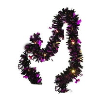 6.56ft Halloween Tinsel Garlands, Battery Operated Light up Garland, Black Purple Glittering Hanging Metallic Garland Decorations for Halloween Home Indoor Outdoor Party Ornaments