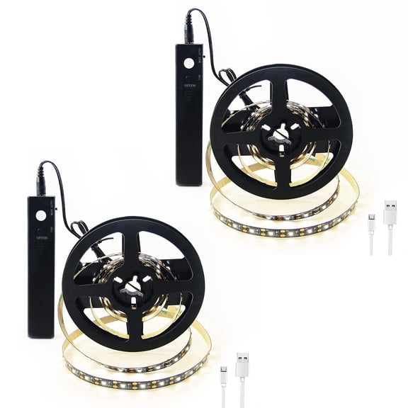 6.56ft Led Strip Light, Motion Sensor LED Tape Light with Battery Operated for Closet Wardrobe Stair Bedroom (3000K Warm White)