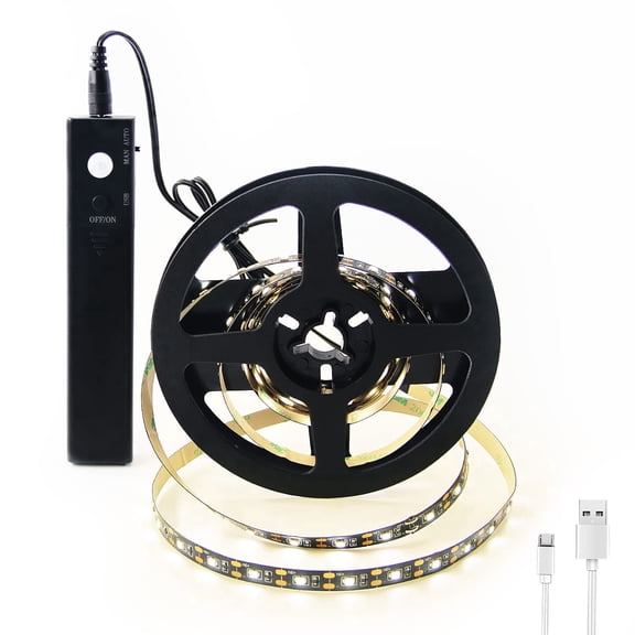 6.56ft Led Strip Light, Motion Sensor LED Tape Light with Battery Operated for Closet Wardrobe Stair Bedroom (3000K Warm White)