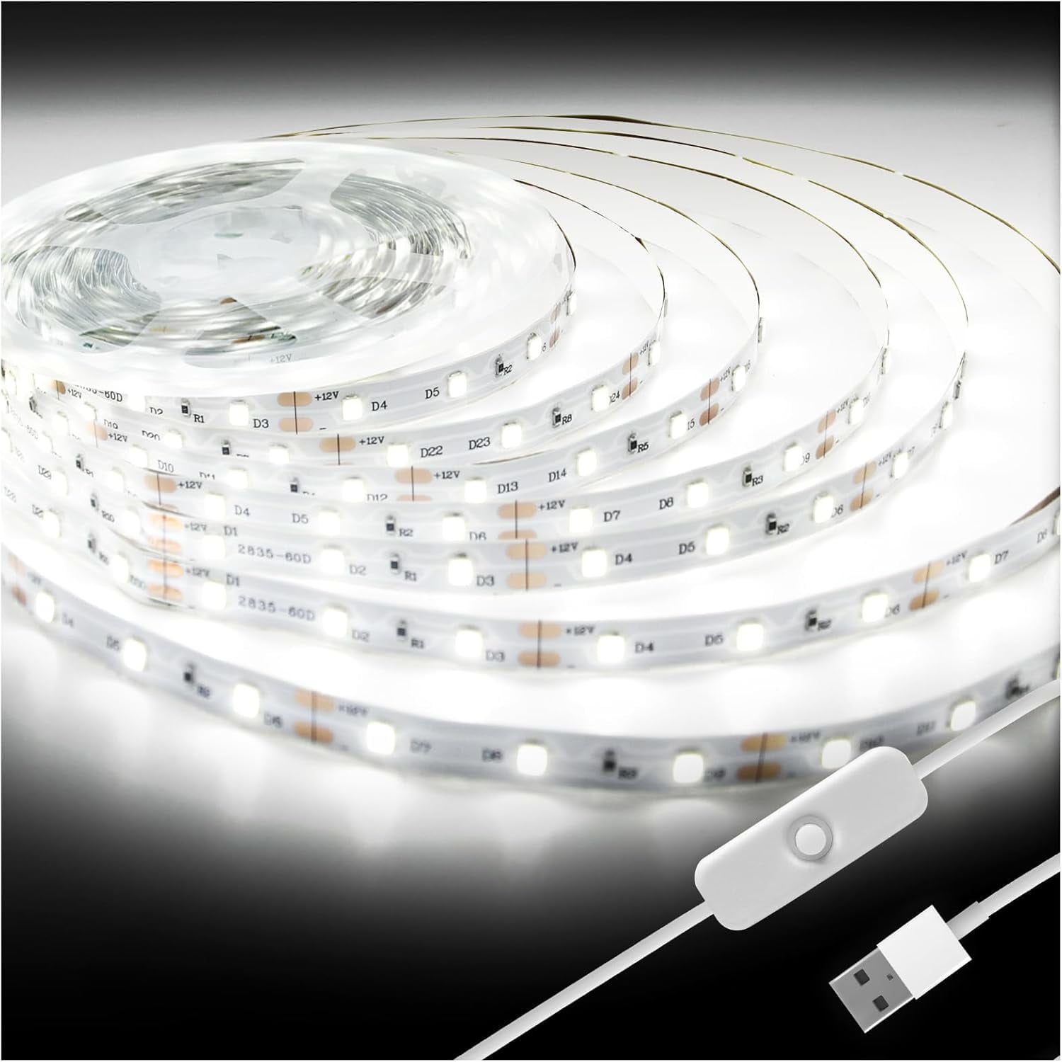 6.56ft White LED Strip Light, 6500K Ultra Bright USB-Powered Tape Light,  Flexible Cuttable Design with 120 LEDs for Bedroom, Kitchen, Mirror, Home  Decoration - Walmart.com, image size:1500x1500