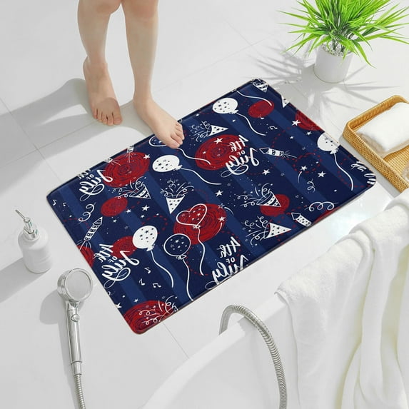 TOPRenddon 4th of July Themed Non-Slip Bath Mat - Absorbent Machine-Washable Floor Rug for Bathroom, Kitchen & Entryway Decor (24"x16" Multicolor Polyester)