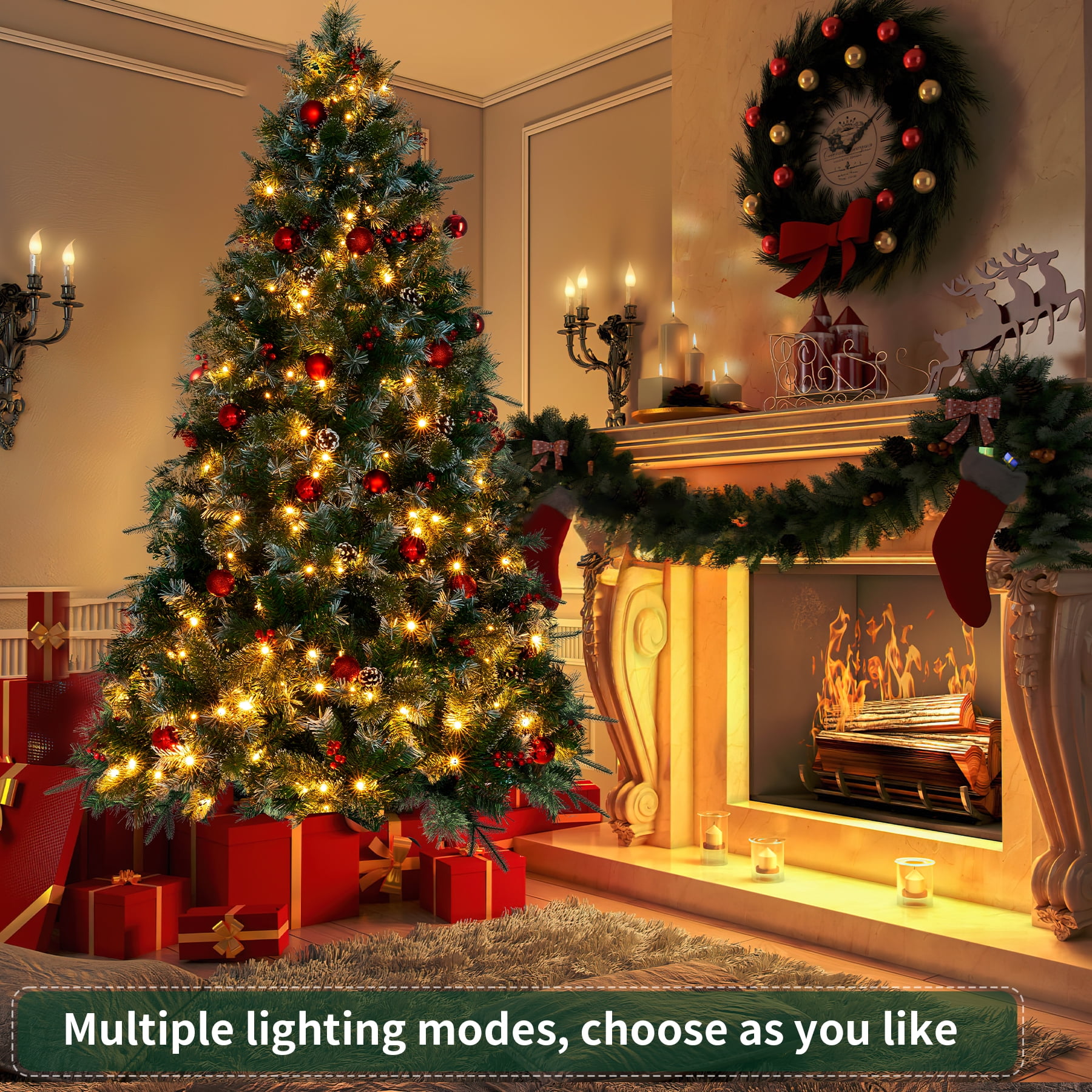 6.5FT Artificial Christmas Tree, PreLit Christmas Tree with 350 LED