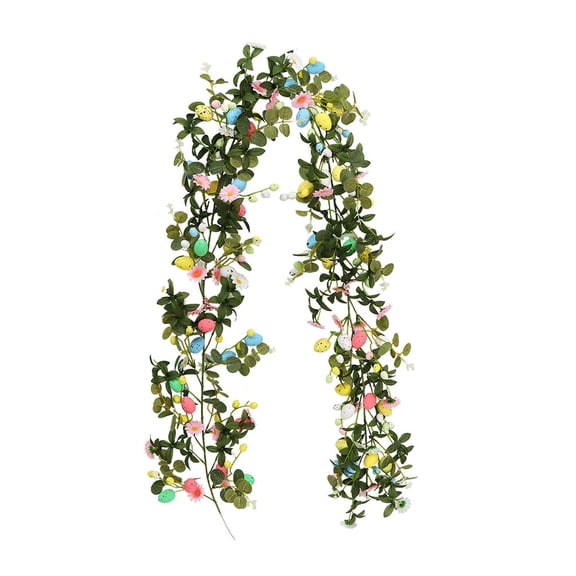 6.5FT Artificial Easter Egg Garland, Colorful Berries & Greenery Rustic Garland, Silk Foam Easter Decor for Mantle Fireplace Home Table & Holiday Indoor Decor