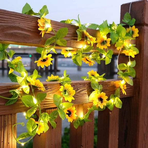 6.5FT Artificial Sunflower Garland with 20 LED Fairy String Lights Battery Powered, Artificial Sunflower String Lights, Hanging Plant for Indoor, Outdoor, Wedding, Wall