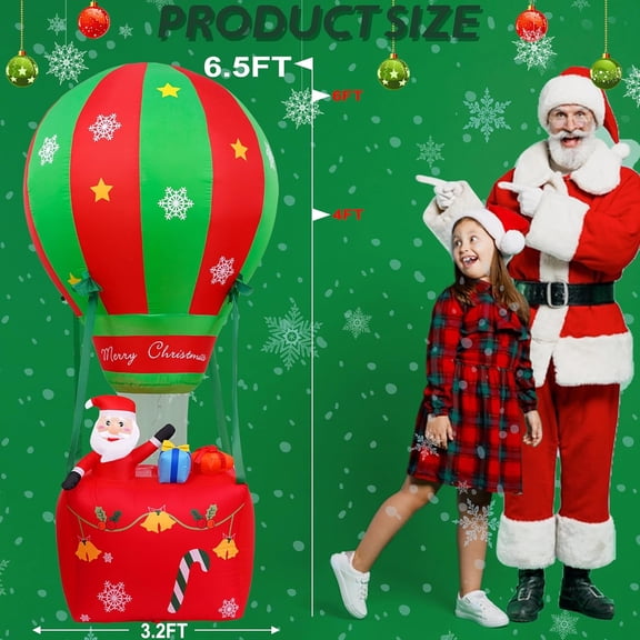 6.5FT Christmas Inflatable Christmas hot air Balloon Decoration, Blow Up Outdoor Yard Decor, Built-in LED Lights Holiday Inflatable Decoration for Party Garden Lawn