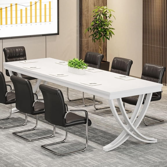 6.5FT Conference Table for 6-8 People, 78 inch Long Rectangular Seminar Table with Strong Metal Frame, Business Furniture Boardroom Desk for Office Meeting Conference Room