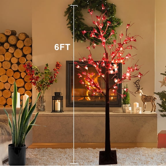 6.5FT Lighted Birch Tree, 120LED Warm White Birch Tree, IP44 Waterproof Warm White LED Tree Lights, Suitable as Holiday Decorations, Party Decorations, Indoor and Outdoor Decorations