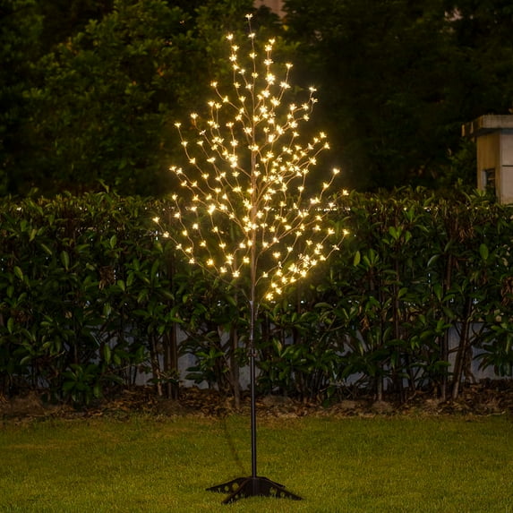 6.5FT Lighted Cherry Tree with Warm White LED Lights, for Indoor Outdoor Decor